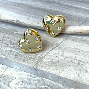 NEW ~ Anthropologie Shashi Crystal Gold Heart "Ana B. Stud" Earrings